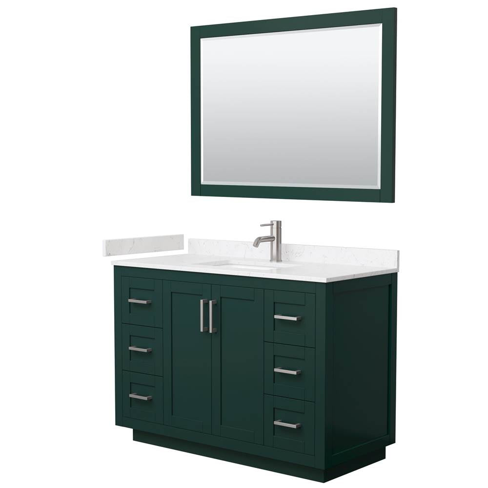 Wyndham Collection - Miranda 48 Inch Single Bathroom Vanity in Green, Carrara Cultured Marble Countertop, Undermount Square Sink, Brushed Nickel Trim, 46 Inch Mirror