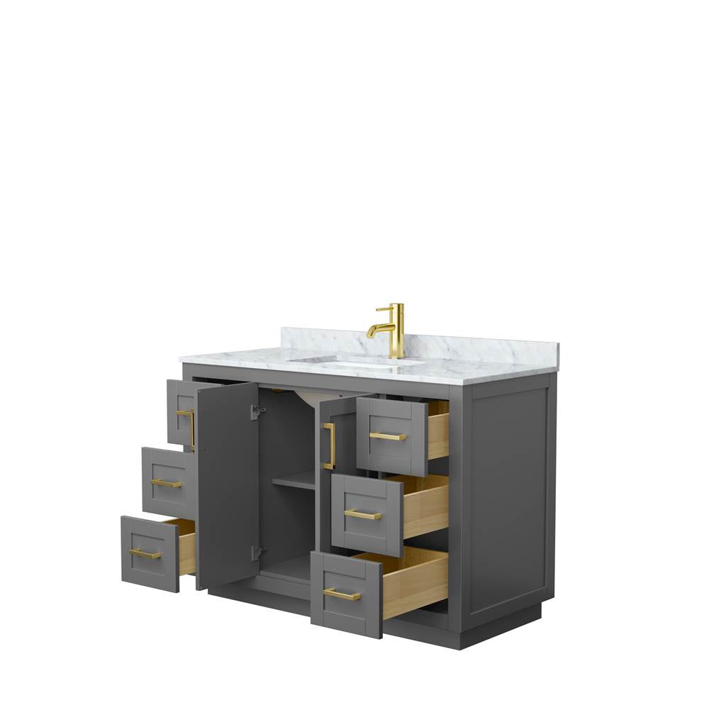 Miranda 48 Inch Single Bathroom Vanity in Dark Gray, White Carrara Marble Countertop, Undermount Square Sink, Brushed Gold Trim