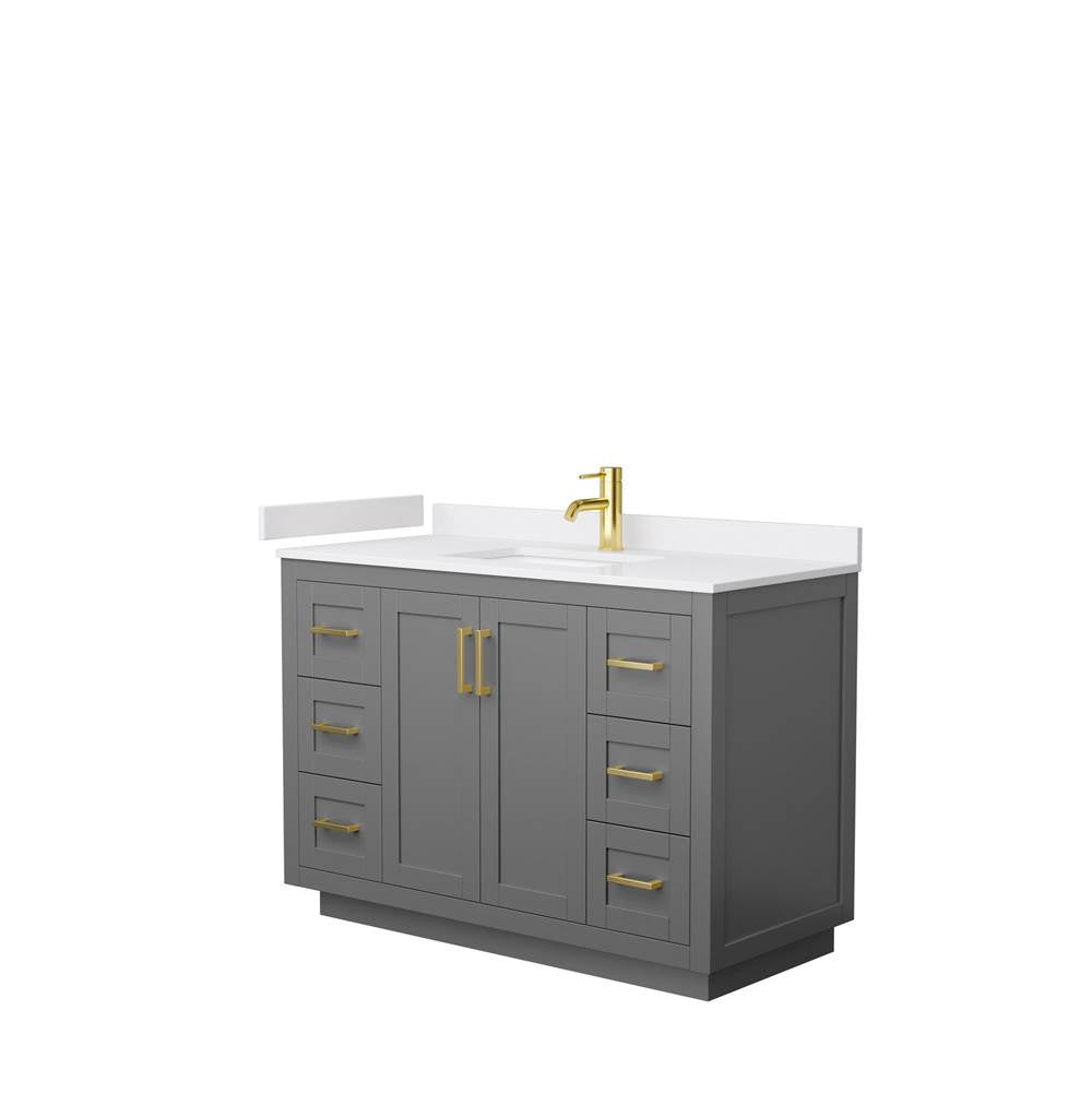 Wyndham Collection - Miranda 48 Inch Single Bathroom Vanity in Dark Gray, White Cultured Marble Countertop, Undermount Square Sink, Brushed Gold Trim