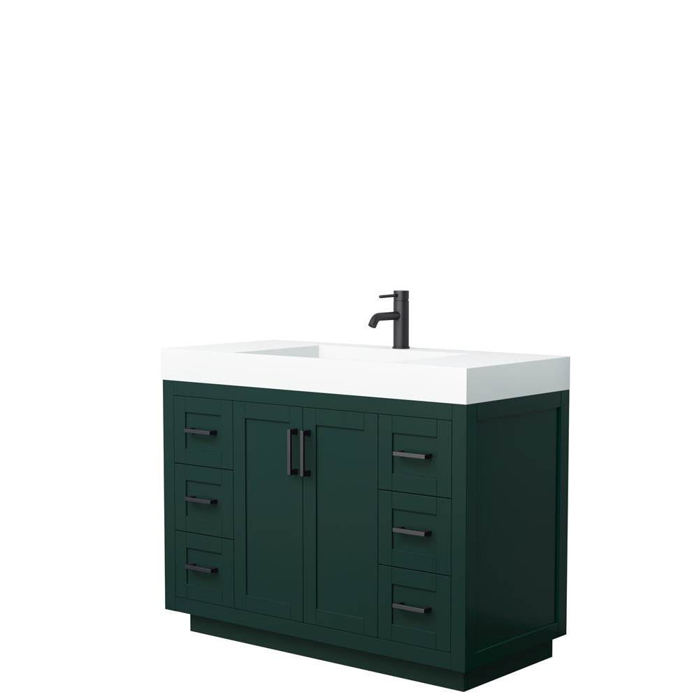 Wyndham Collection - Miranda 48 Inch Single Bathroom Vanity in Green, 4 Inch Thick Matte White Solid Surface Countertop, Integrated Sink, Matte Black Trim