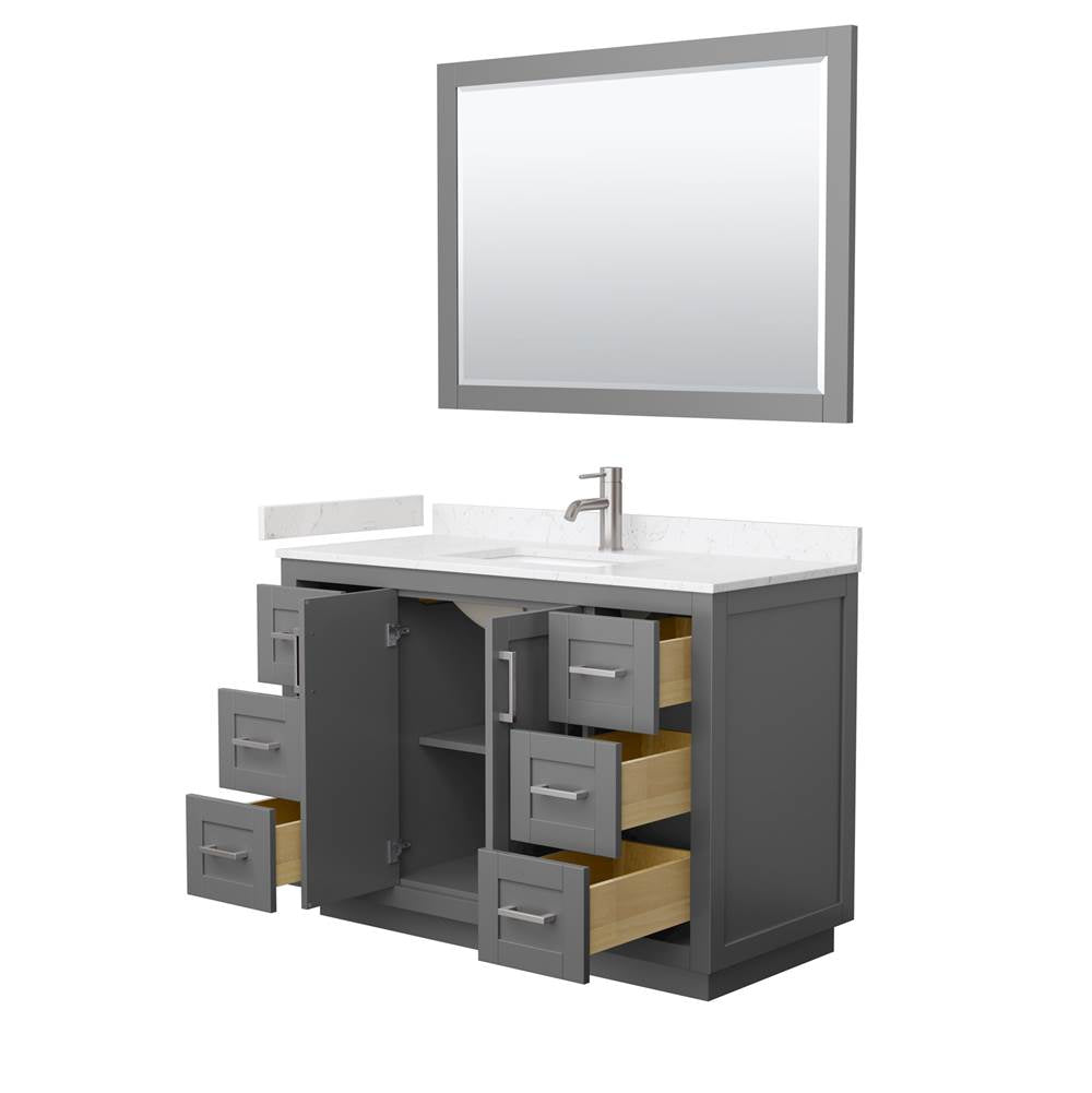 Miranda 48 Inch Single Bathroom Vanity in Dark Gray, Carrara Cultured Marble Countertop, Undermount Square Sink, Brushed Nickel Trim, 46 Inch Mirror