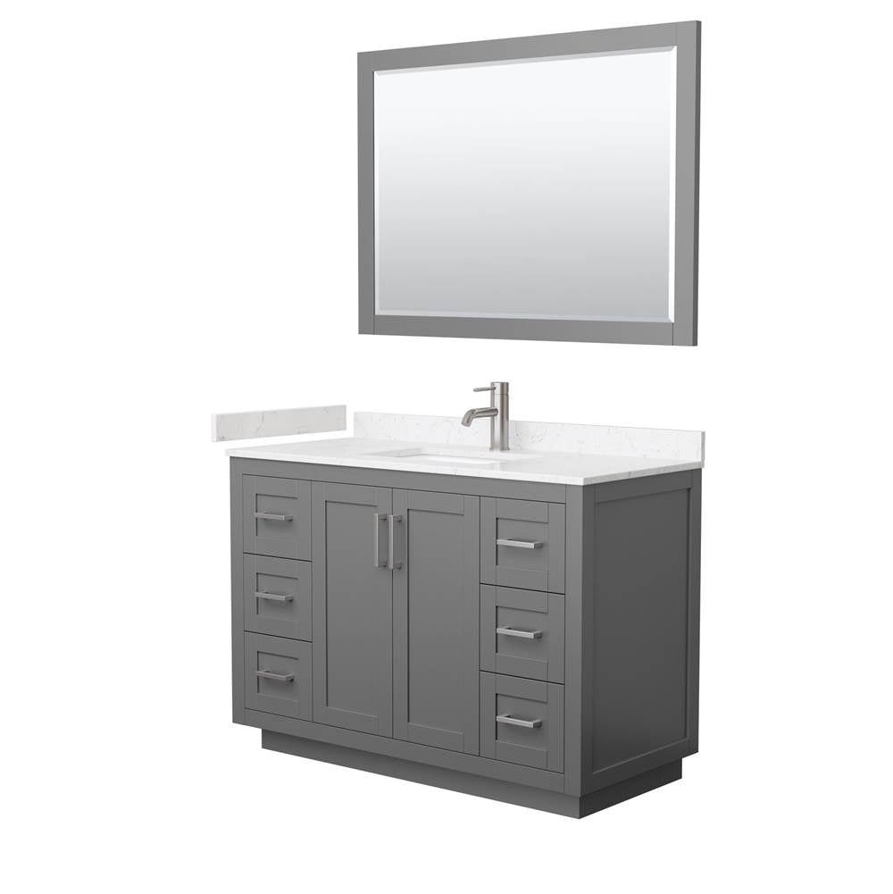 Wyndham Collection - Miranda 48 Inch Single Bathroom Vanity in Dark Gray, Carrara Cultured Marble Countertop, Undermount Square Sink, Brushed Nickel Trim, 46 Inch Mirror