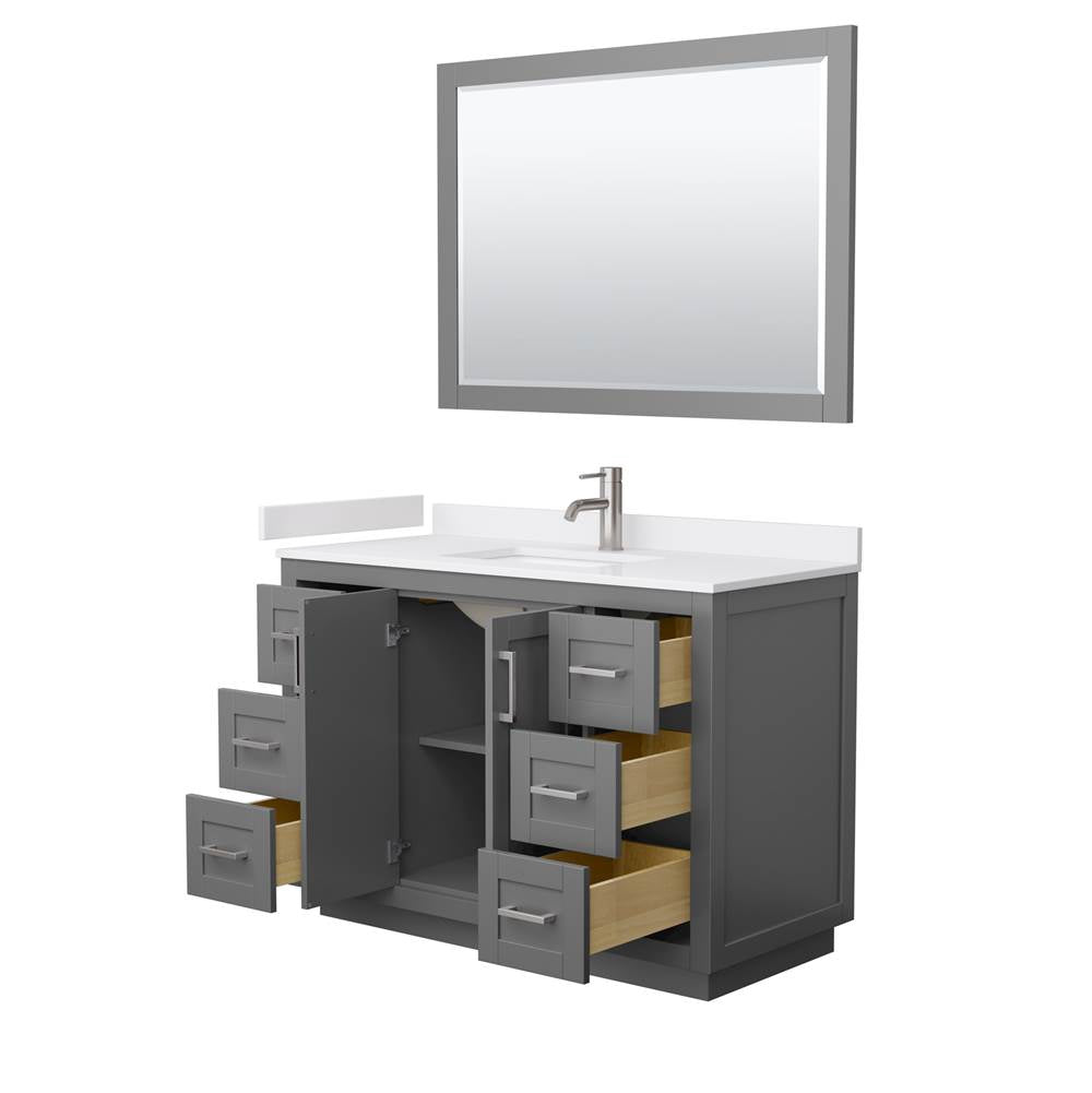 Miranda 48 Inch Single Bathroom Vanity in Dark Gray, White Cultured Marble Countertop, Undermount Square Sink, Brushed Nickel Trim, 46 Inch Mirror
