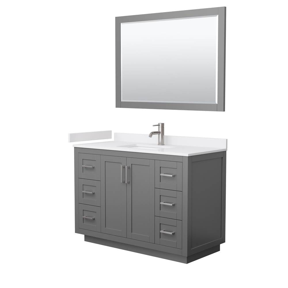 Wyndham Collection - Miranda 48 Inch Single Bathroom Vanity in Dark Gray, White Cultured Marble Countertop, Undermount Square Sink, Brushed Nickel Trim, 46 Inch Mirror