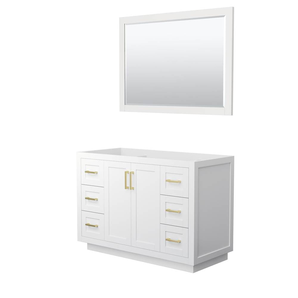 Wyndham Collection - Miranda 48 Inch Single Bathroom Vanity in White, No Countertop, No Sink, Brushed Gold Trim, 46 Inch Mirror