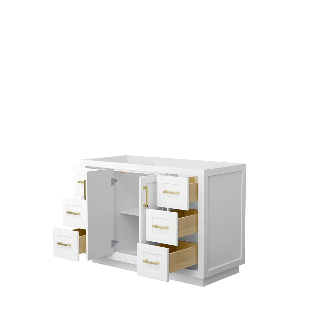 Miranda 48 Inch Single Bathroom Vanity in White, No Countertop, No Sink, Brushed Gold Trim