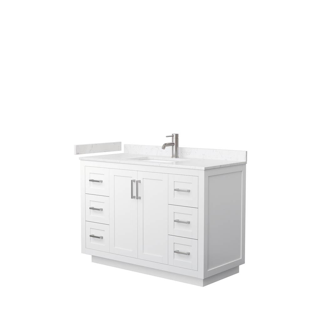 Wyndham Collection - Miranda 48 Inch Single Bathroom Vanity in White, Carrara Cultured Marble Countertop, Undermount Square Sink, Brushed Nickel Trim