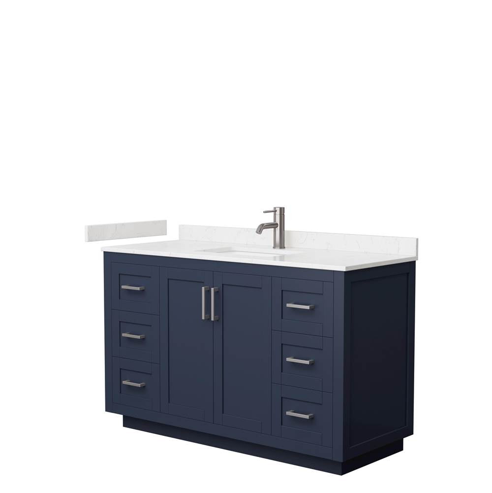 Wyndham Collection - Miranda 54 Inch Single Bathroom Vanity in Dark Blue, Carrara Cultured Marble Countertop, Undermount Square Sink, Brushed Nickel Trim