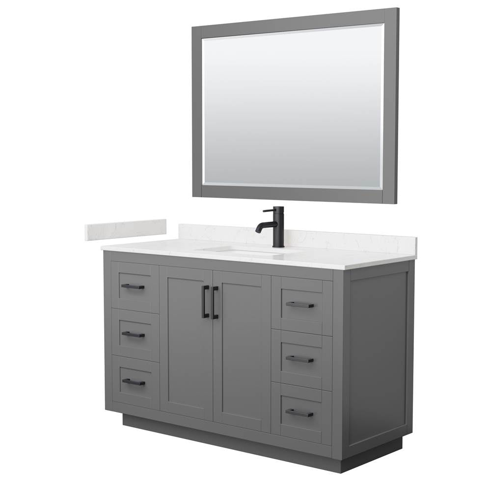 Wyndham Collection - Miranda 54 Inch Single Bathroom Vanity in Dark Gray, Carrara Cultured Marble Countertop, Undermount Square Sink, Matte Black Trim, 46 Inch Mirror