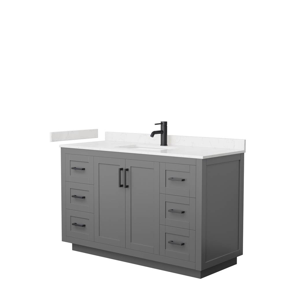 Wyndham Collection - Miranda 54 Inch Single Bathroom Vanity in Dark Gray, Carrara Cultured Marble Countertop, Undermount Square Sink, Matte Black Trim