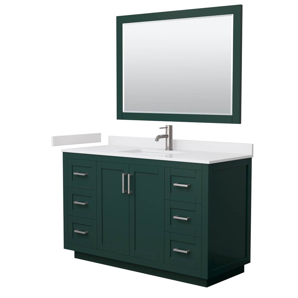 Wyndham Collection - Miranda 54 Inch Single Bathroom Vanity in Green, White Cultured Marble Countertop, Undermount Square Sink, Brushed Nickel Trim, 46 Inch Mirror