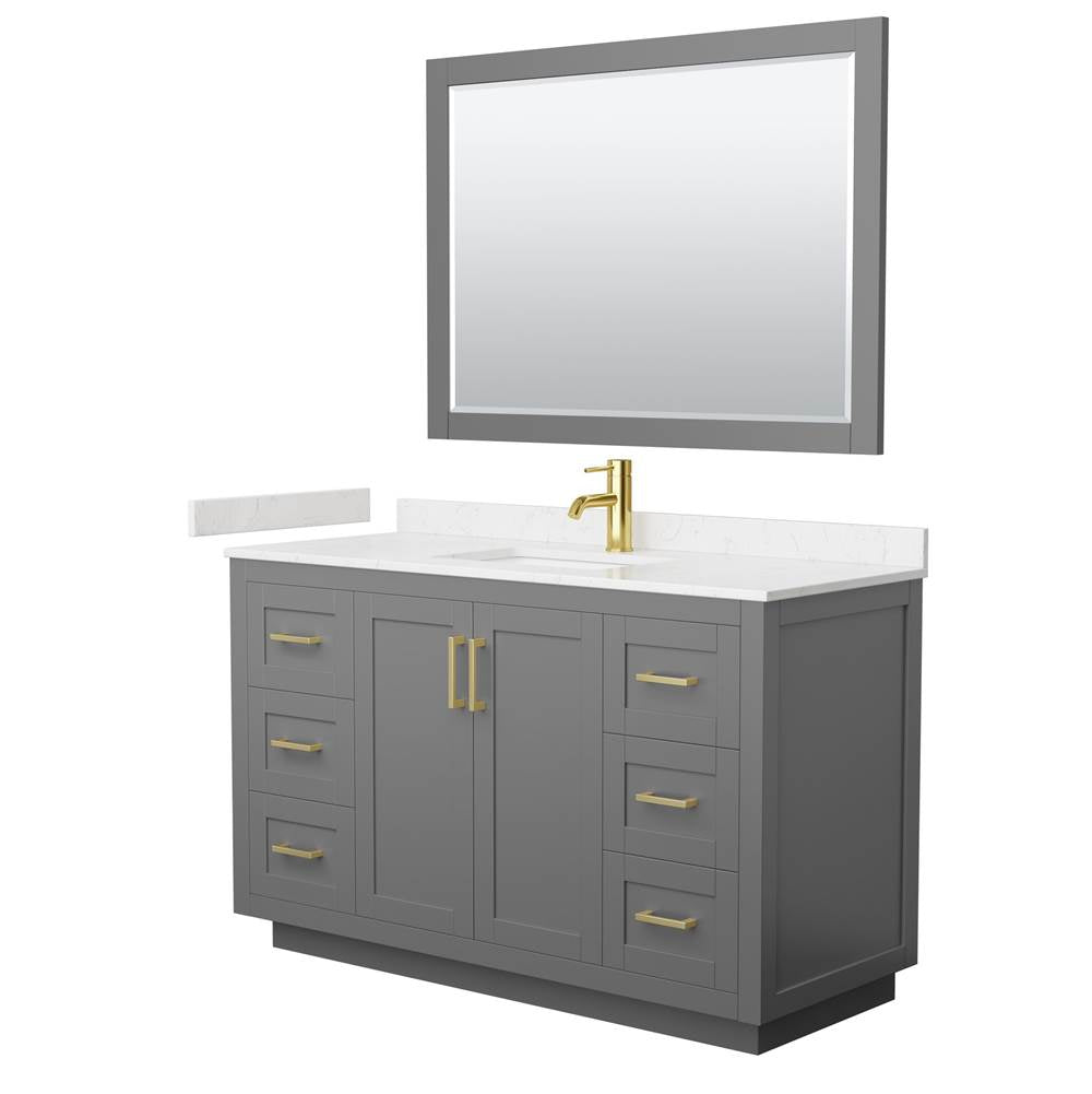 Wyndham Collection - Miranda 54 Inch Single Bathroom Vanity in Dark Gray, Carrara Cultured Marble Countertop, Undermount Square Sink, Brushed Gold Trim, 46 Inch Mirror