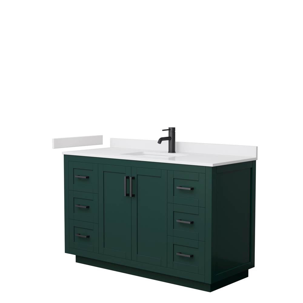 Wyndham Collection - Miranda 54 Inch Single Bathroom Vanity in Green, White Cultured Marble Countertop, Undermount Square Sink, Matte Black Trim