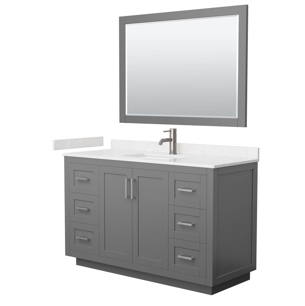 Wyndham Collection - Miranda 54 Inch Single Bathroom Vanity in Dark Gray, Carrara Cultured Marble Countertop, Undermount Square Sink, Brushed Nickel Trim, 46 Inch Mirror
