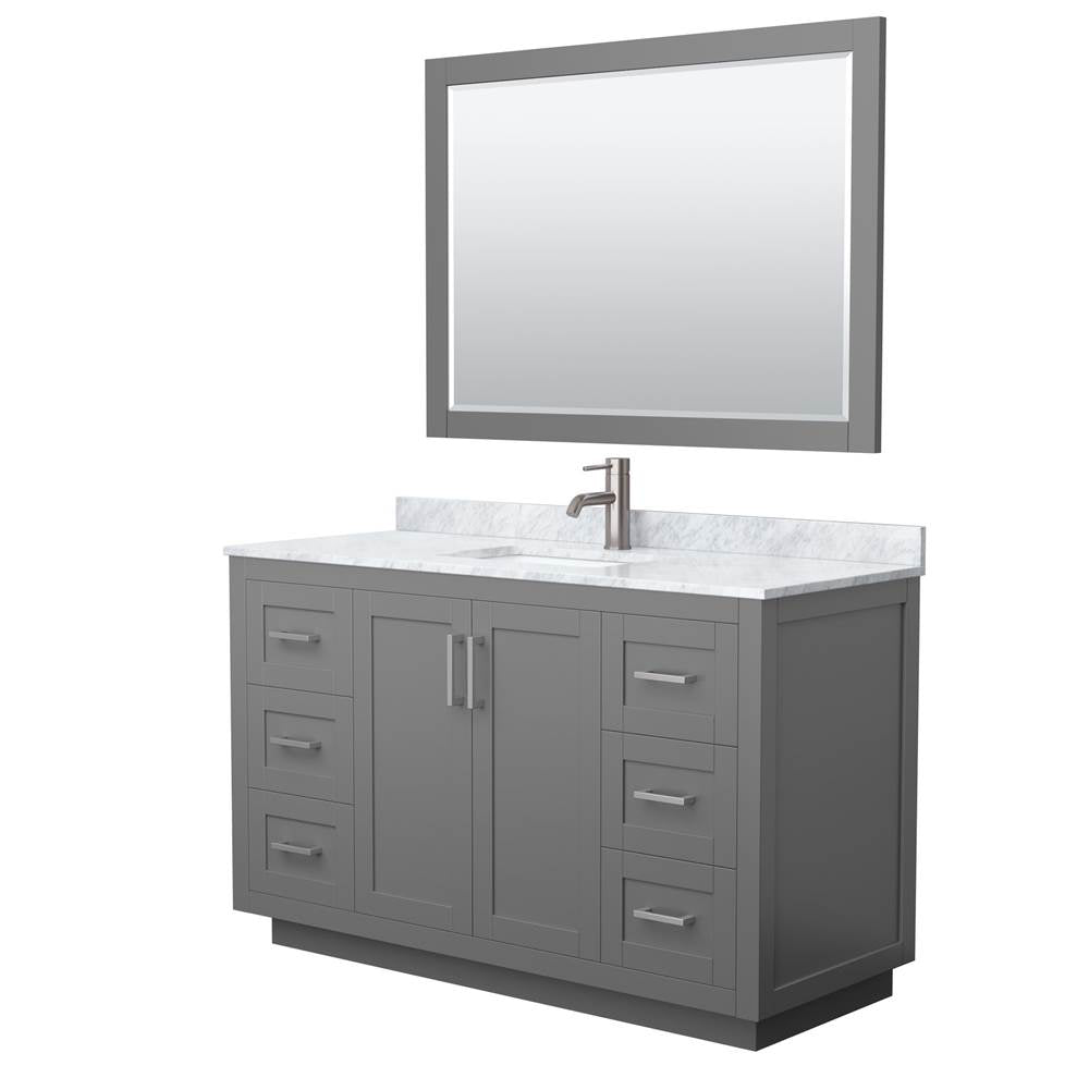 Wyndham Collection - Miranda 54 Inch Single Bathroom Vanity in Dark Gray, White Carrara Marble Countertop, Undermount Square Sink, Brushed Nickel Trim, 46 Inch Mirror