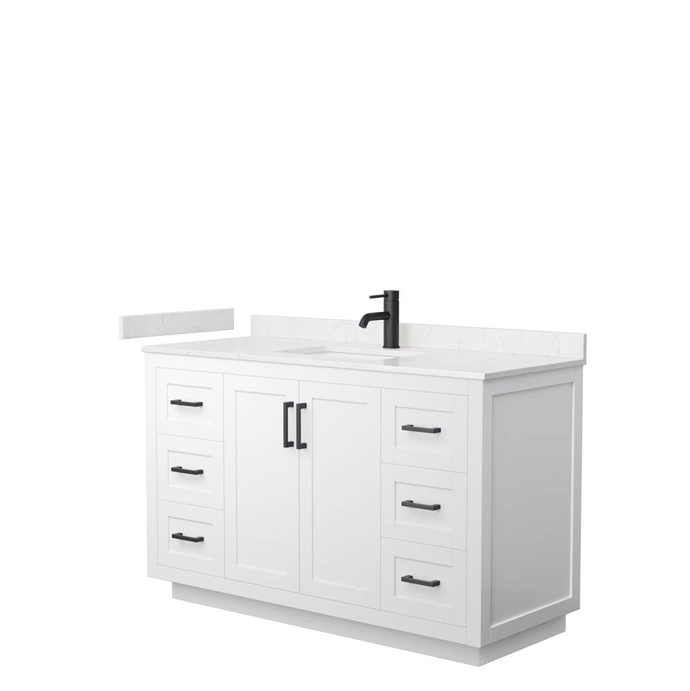Wyndham Collection - Miranda 54 Inch Single Bathroom Vanity in White, Carrara Cultured Marble Countertop, Undermount Square Sink, Matte Black Trim