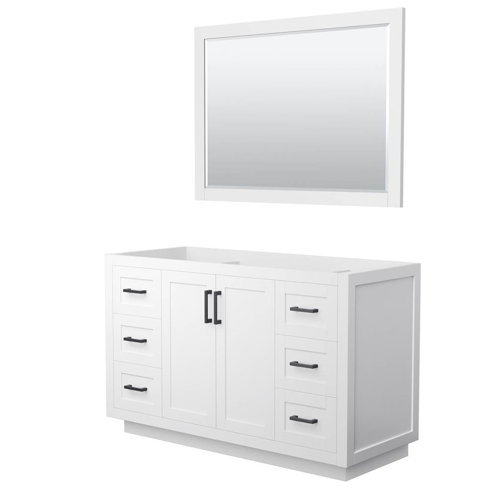 Wyndham Collection - Miranda 54 Inch Single Bathroom Vanity in White, No Countertop, No Sink, Matte Black Trim, 46 Inch Mirror