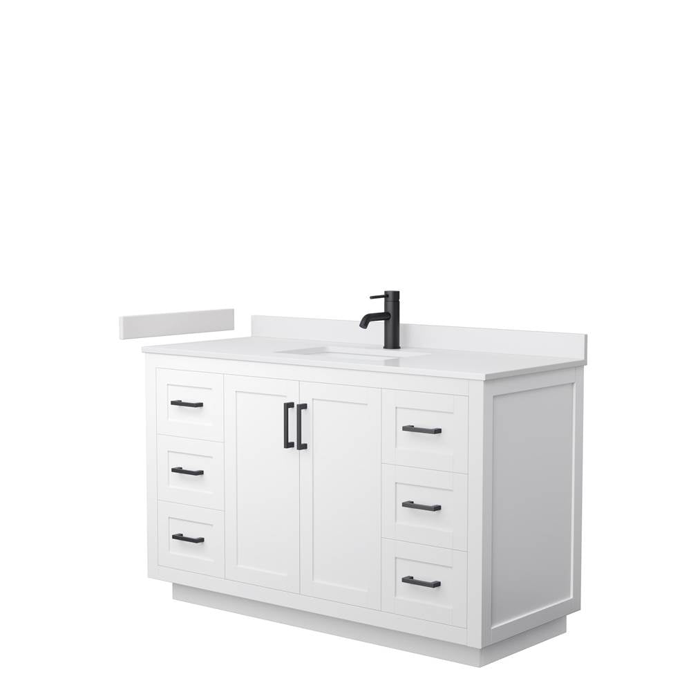 Wyndham Collection - Miranda 54 Inch Single Bathroom Vanity in White, White Cultured Marble Countertop, Undermount Square Sink, Matte Black Trim