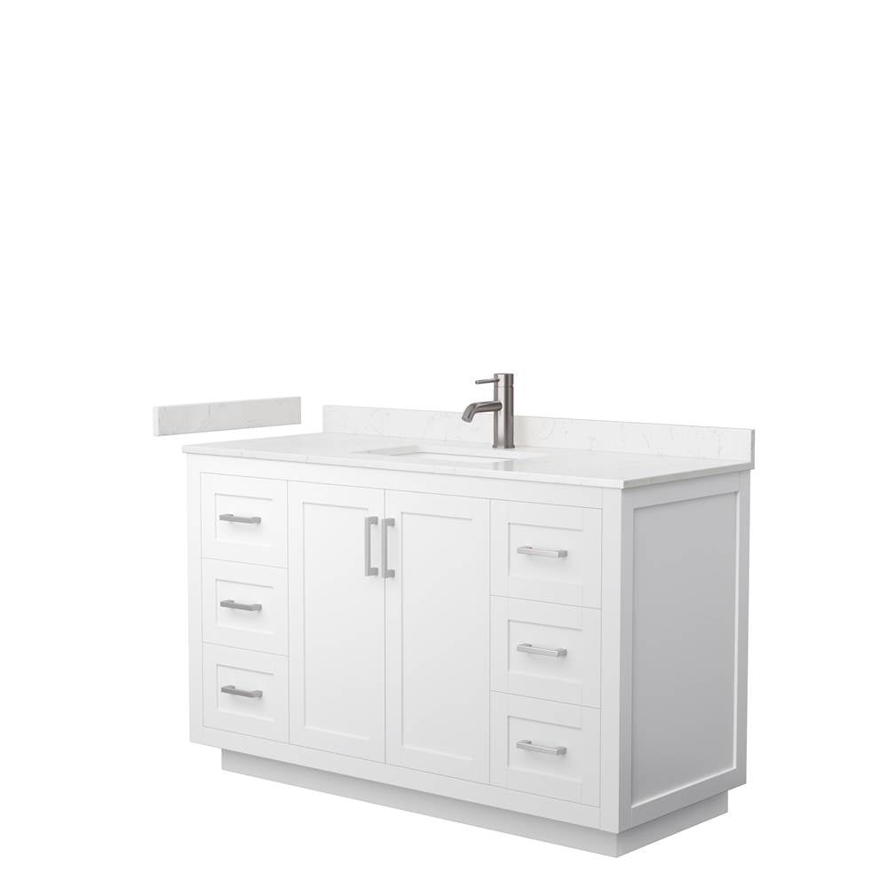 Wyndham Collection - Miranda 54 Inch Single Bathroom Vanity in White, Carrara Cultured Marble Countertop, Undermount Square Sink, Brushed Nickel Trim