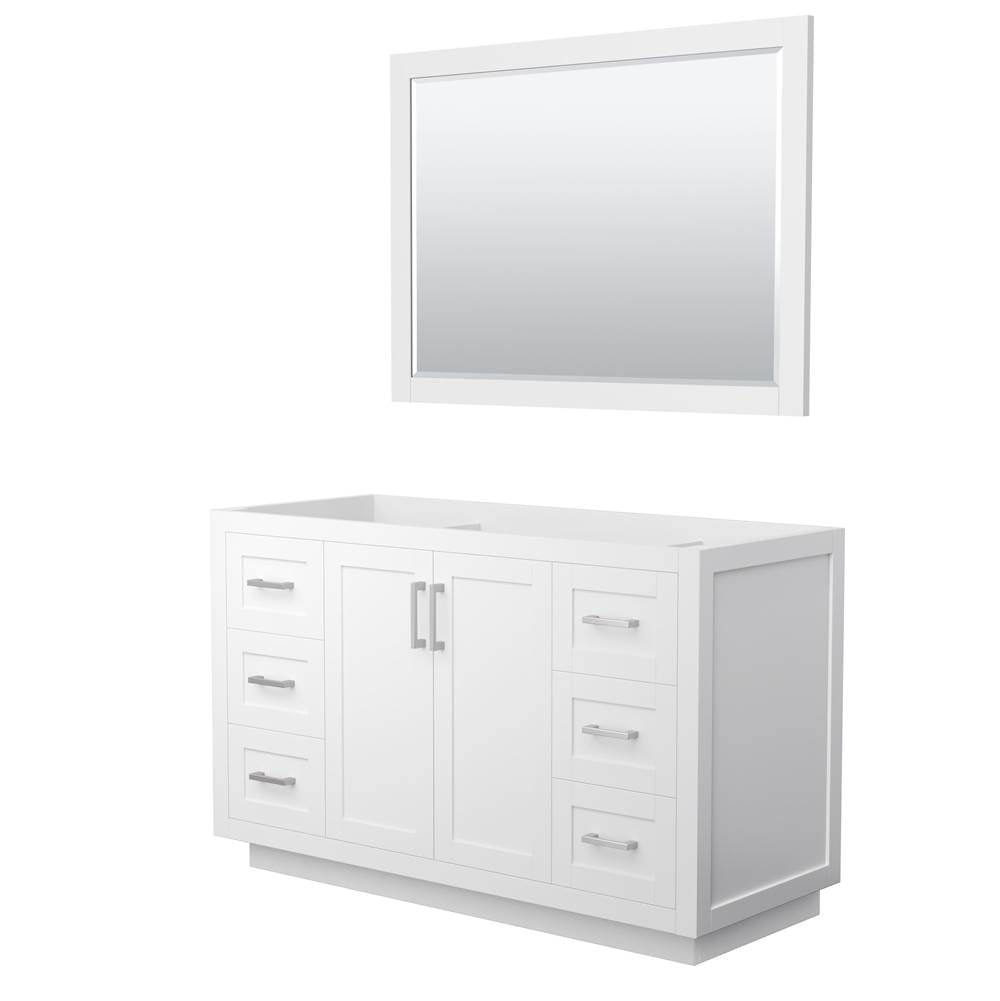 Wyndham Collection - Miranda 54 Inch Single Bathroom Vanity in White, No Countertop, No Sink, Brushed Nickel Trim, 46 Inch Mirror