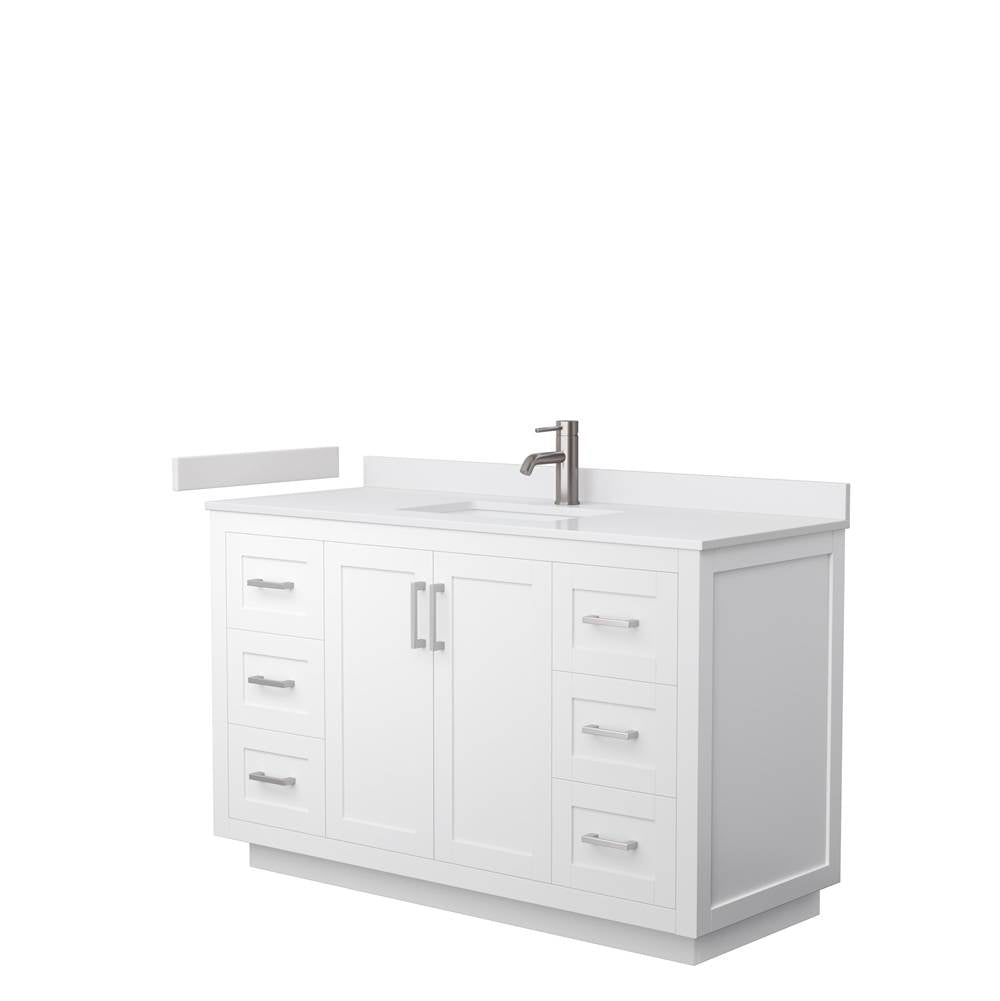 Wyndham Collection - Miranda 54 Inch Single Bathroom Vanity in White, White Cultured Marble Countertop, Undermount Square Sink, Brushed Nickel Trim