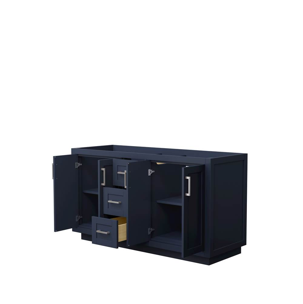 Miranda 60 Inch Double Bathroom Vanity in Dark Blue, No Countertop, No Sink, Brushed Nickel Trim