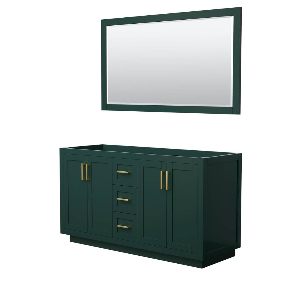 Wyndham Collection - Miranda 60 Inch Double Bathroom Vanity in Green, No Countertop, No Sink, Brushed Gold Trim, 58 Inch Mirror