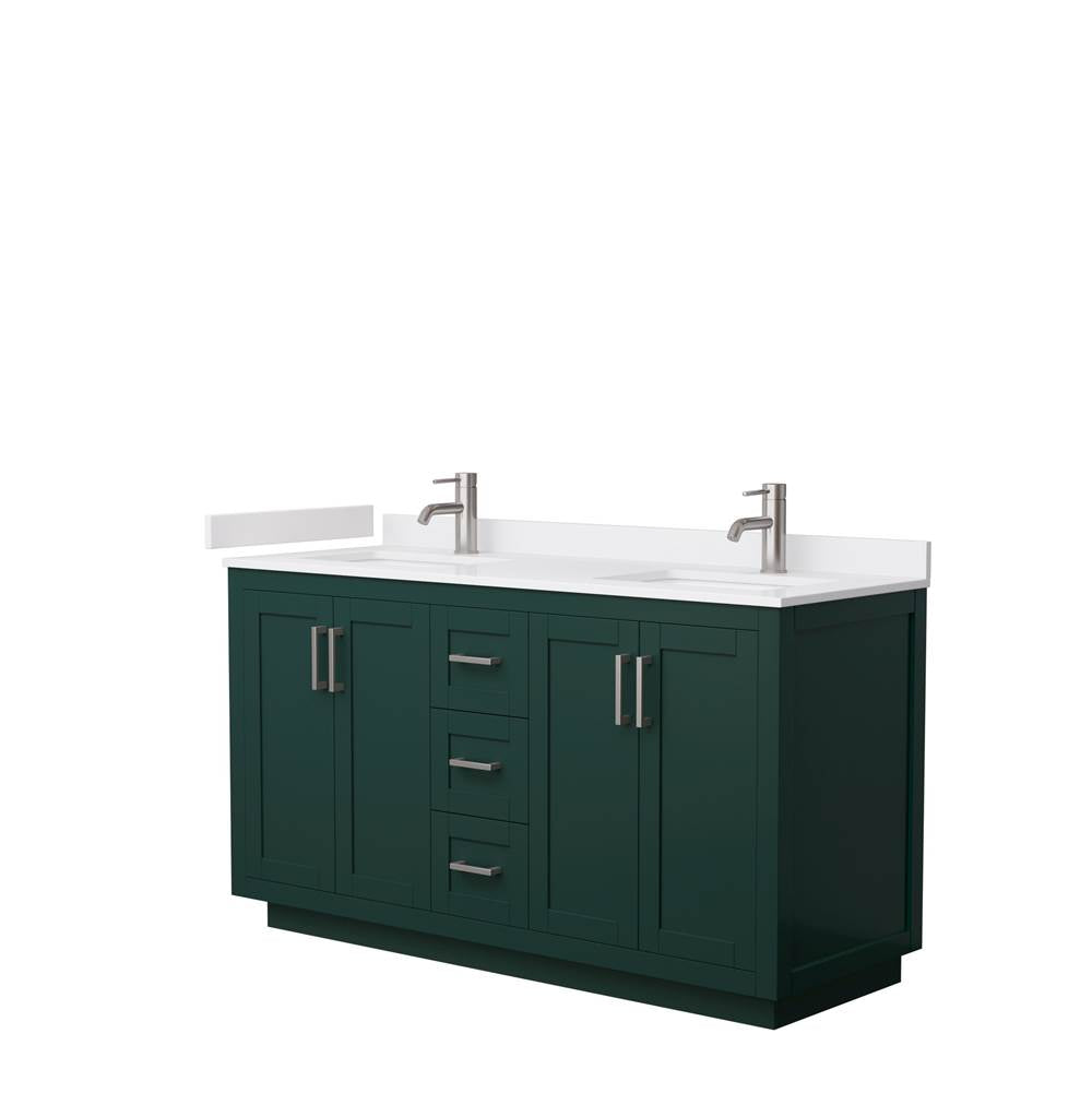 Wyndham Collection - Miranda 60 Inch Double Bathroom Vanity in Green, White Cultured Marble Countertop, Undermount Square Sinks, Brushed Nickel Trim