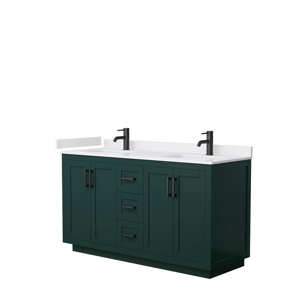 Wyndham Collection - Miranda 60 Inch Double Bathroom Vanity in Green, White Cultured Marble Countertop, Undermount Square Sinks, Matte Black Trim
