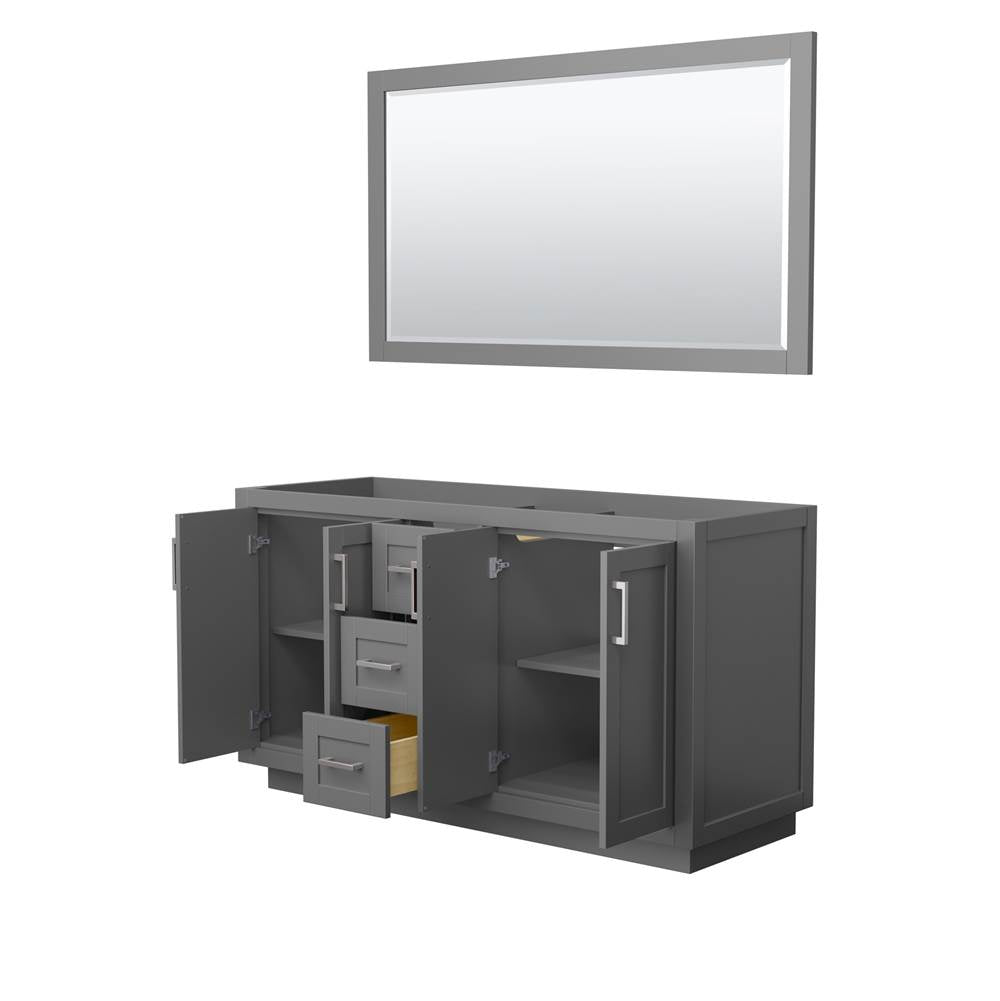 Miranda 60 Inch Double Bathroom Vanity in Dark Gray, No Countertop, No Sink, Brushed Nickel Trim, 58 Inch Mirror