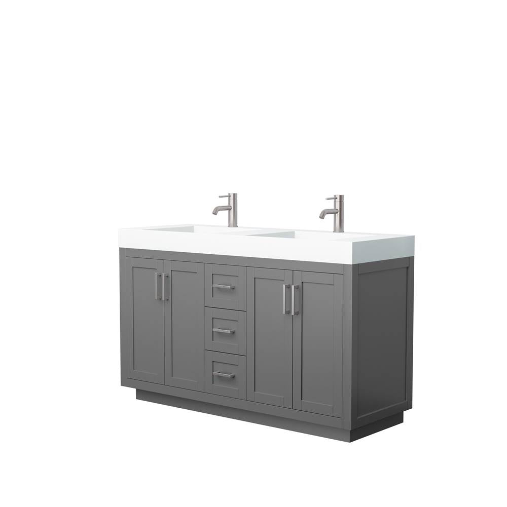 Wyndham Collection - Miranda 60 Inch Double Bathroom Vanity in Dark Gray, 4 Inch Thick Matte White Solid Surface Countertop, Integrated Sinks, Brushed Nickel Trim