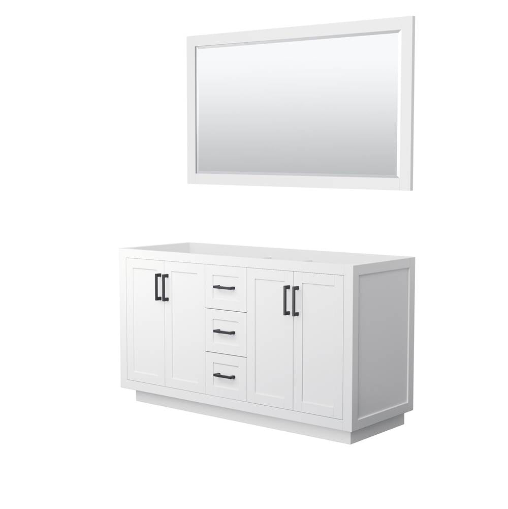 Wyndham Collection - Miranda 60 Inch Double Bathroom Vanity in White, No Countertop, No Sink, Matte Black Trim, 58 Inch Mirror