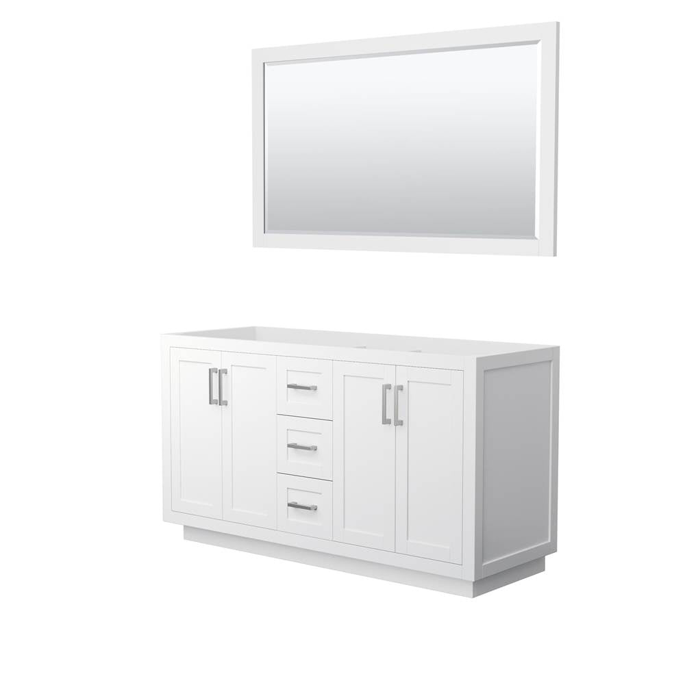Wyndham Collection - Miranda 60 Inch Double Bathroom Vanity in White, No Countertop, No Sink, Brushed Nickel Trim, 58 Inch Mirror