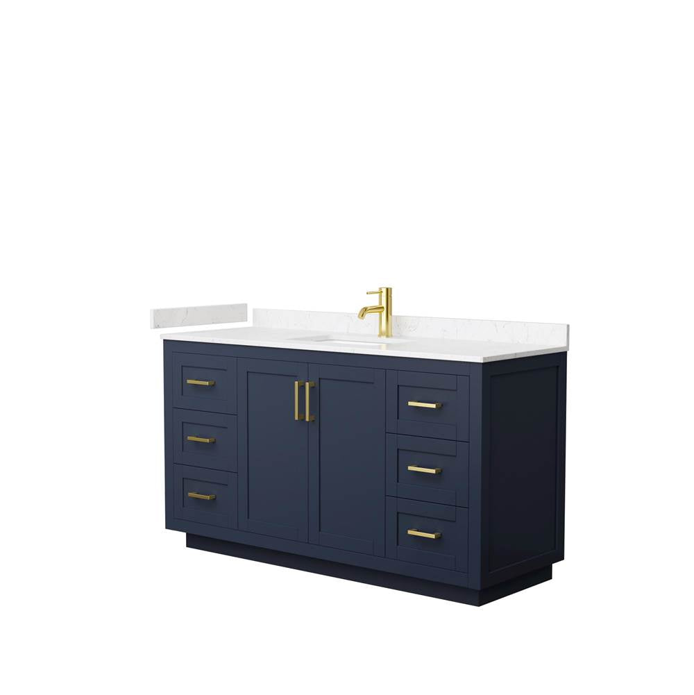 Wyndham Collection - Miranda 60 Inch Single Bathroom Vanity in Dark Blue, Carrara Cultured Marble Countertop, Undermount Square Sink, Brushed Gold Trim