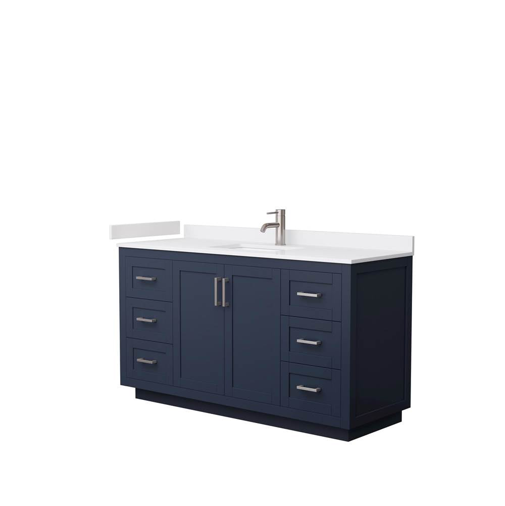 Wyndham Collection - Miranda 60 Inch Single Bathroom Vanity in Dark Blue, White Cultured Marble Countertop, Undermount Square Sink, Brushed Nickel Trim