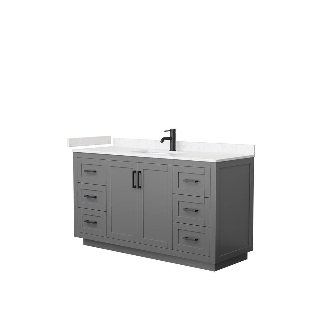 Wyndham Collection - Miranda 60 Inch Single Bathroom Vanity in Dark Gray, Carrara Cultured Marble Countertop, Undermount Square Sink, Matte Black Trim