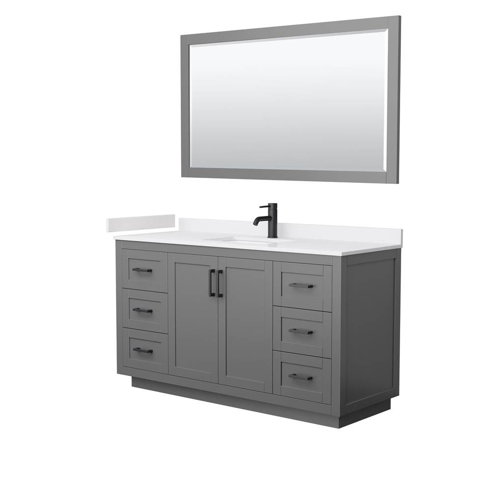 Wyndham Collection - Miranda 60 Inch Single Bathroom Vanity in Dark Gray, White Cultured Marble Countertop, Undermount Square Sink, Matte Black Trim, 58 Inch Mirror