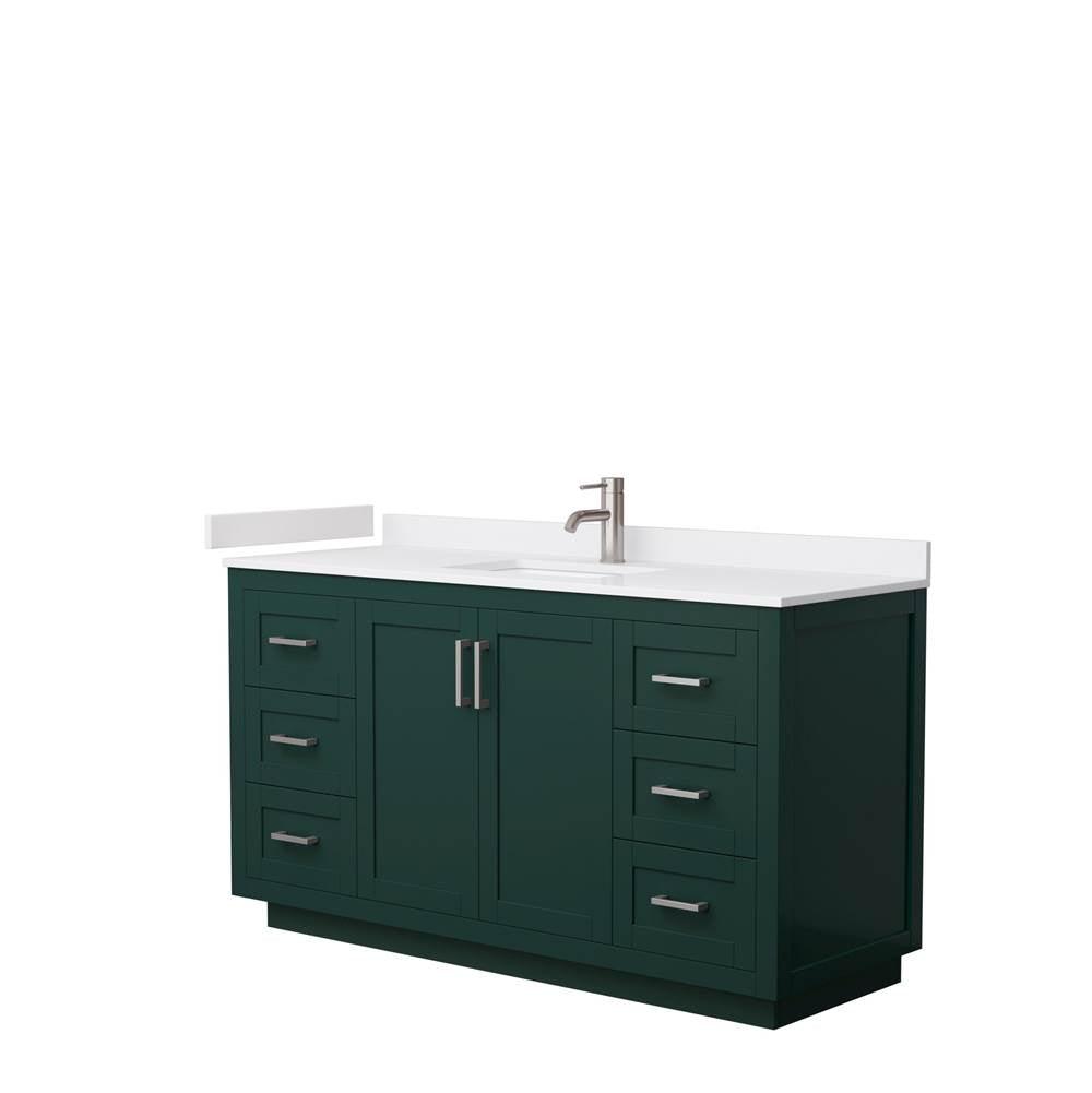 Wyndham Collection - Miranda 60 Inch Single Bathroom Vanity in Green, White Cultured Marble Countertop, Undermount Square Sink, Brushed Nickel Trim