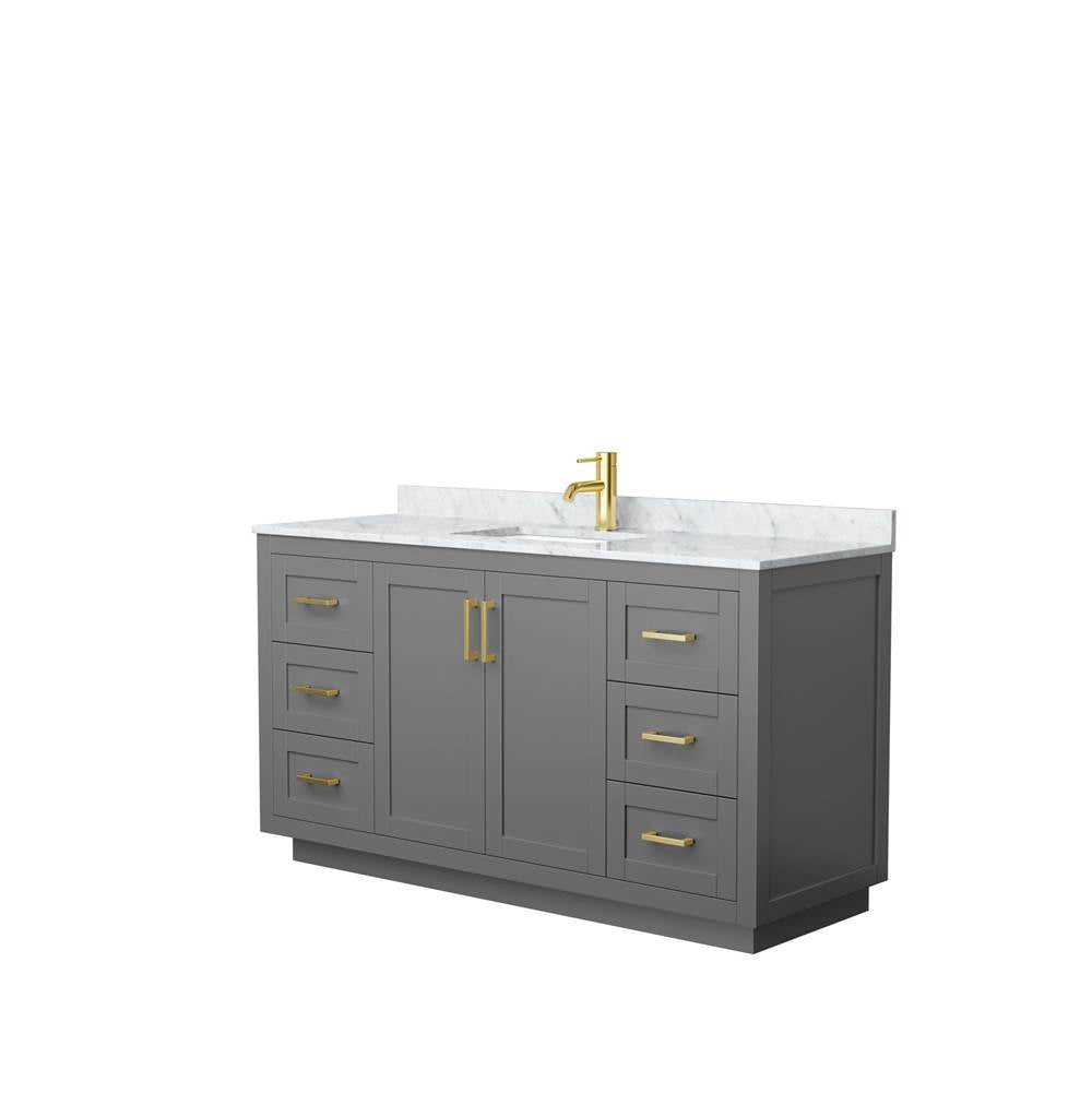 Wyndham Collection - Miranda 60 Inch Single Bathroom Vanity in Dark Gray, White Carrara Marble Countertop, Undermount Square Sink, Brushed Gold Trim