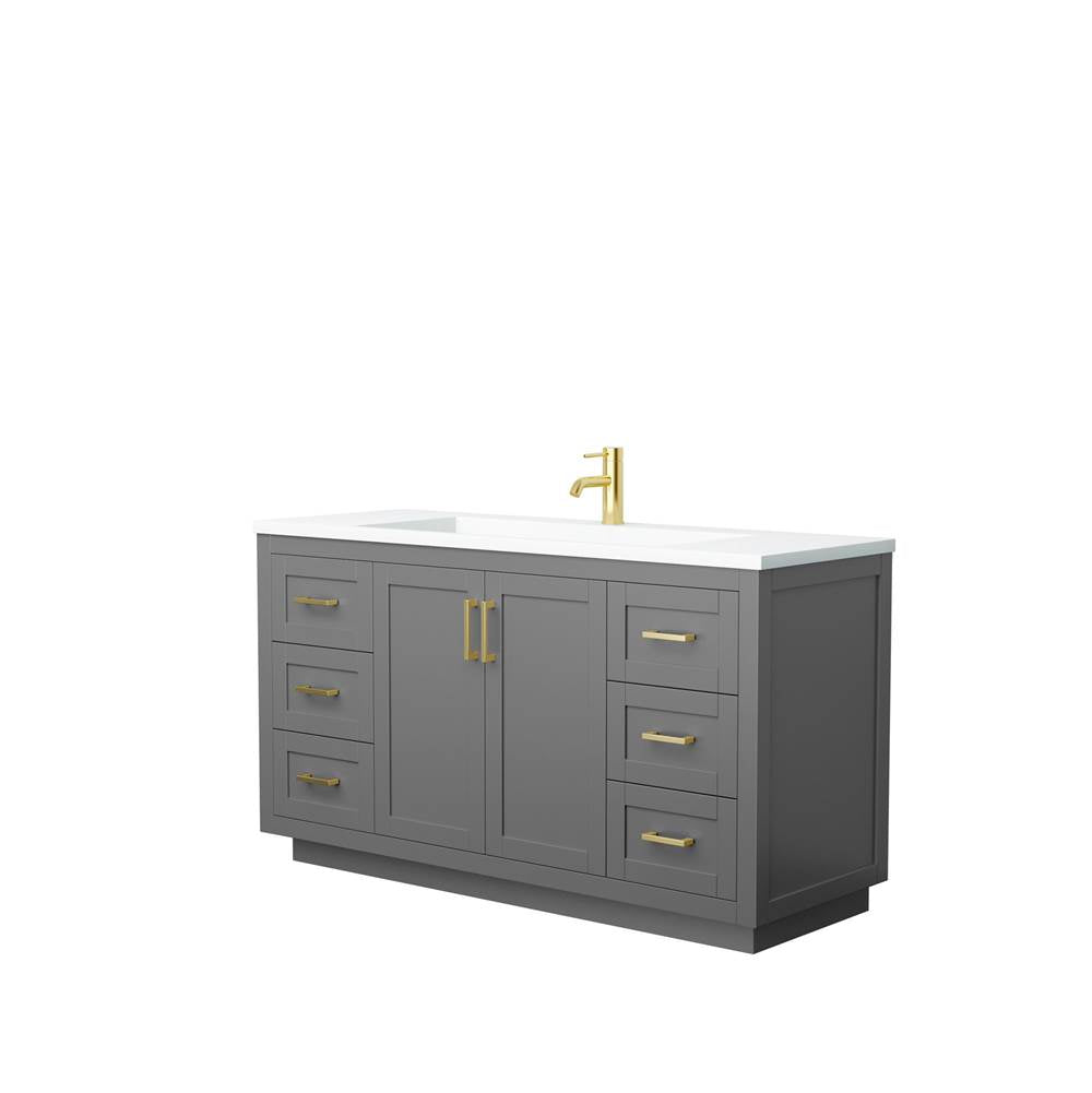 Wyndham Collection - Miranda 60 Inch Single Bathroom Vanity in Dark Gray, 1.25 Inch Thick Matte White Solid Surface Countertop, Integrated Sink, Brushed Gold Trim