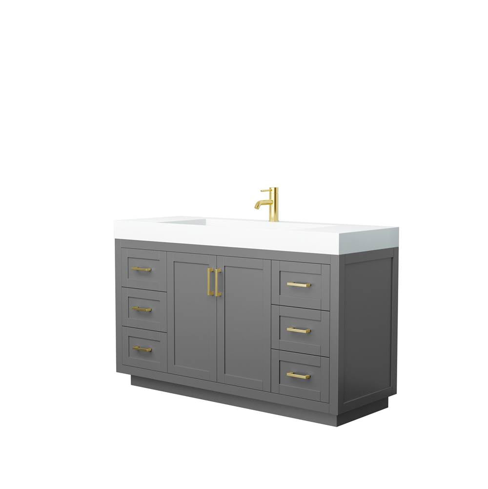 Wyndham Collection - Miranda 60 Inch Single Bathroom Vanity in Dark Gray, 4 Inch Thick Matte White Solid Surface Countertop, Integrated Sink, Brushed Gold Trim