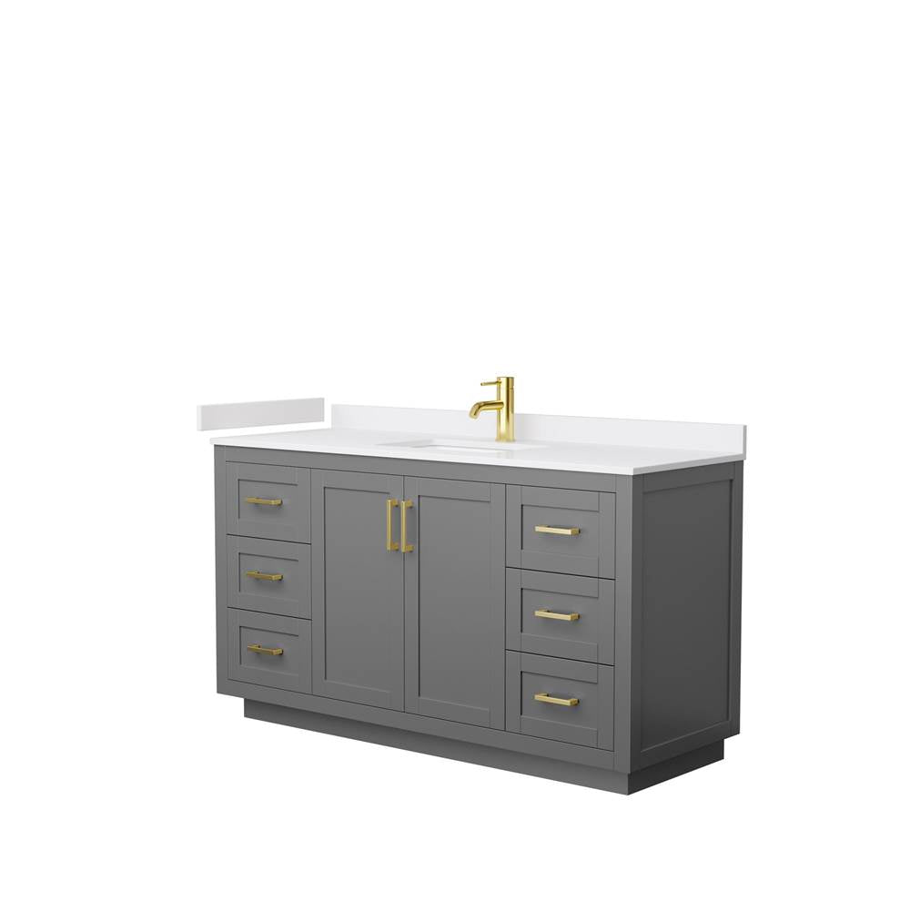 Wyndham Collection - Miranda 60 Inch Single Bathroom Vanity in Dark Gray, White Cultured Marble Countertop, Undermount Square Sink, Brushed Gold Trim