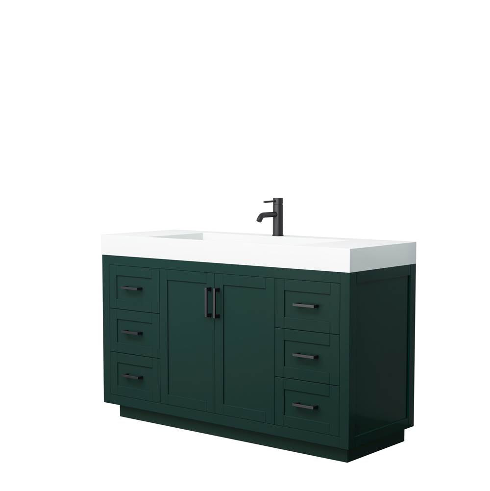 Wyndham Collection - Miranda 60 Inch Single Bathroom Vanity in Green, 4 Inch Thick Matte White Solid Surface Countertop, Integrated Sink, Matte Black Trim