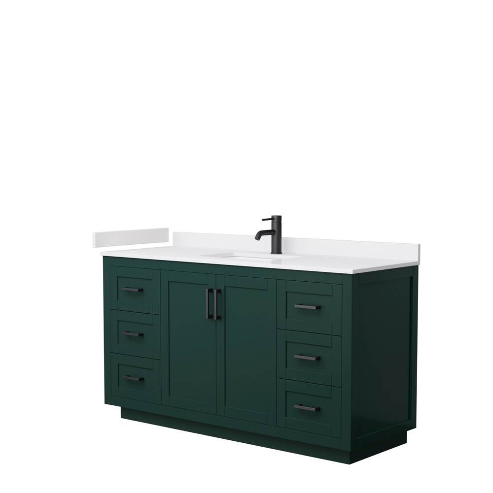 Wyndham Collection - Miranda 60 Inch Single Bathroom Vanity in Green, White Cultured Marble Countertop, Undermount Square Sink, Matte Black Trim
