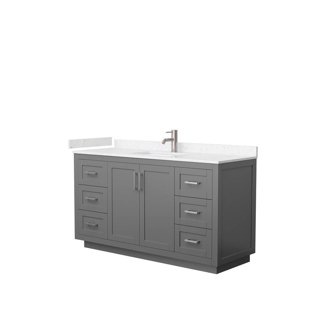 Wyndham Collection - Miranda 60 Inch Single Bathroom Vanity in Dark Gray, Carrara Cultured Marble Countertop, Undermount Square Sink, Brushed Nickel Trim