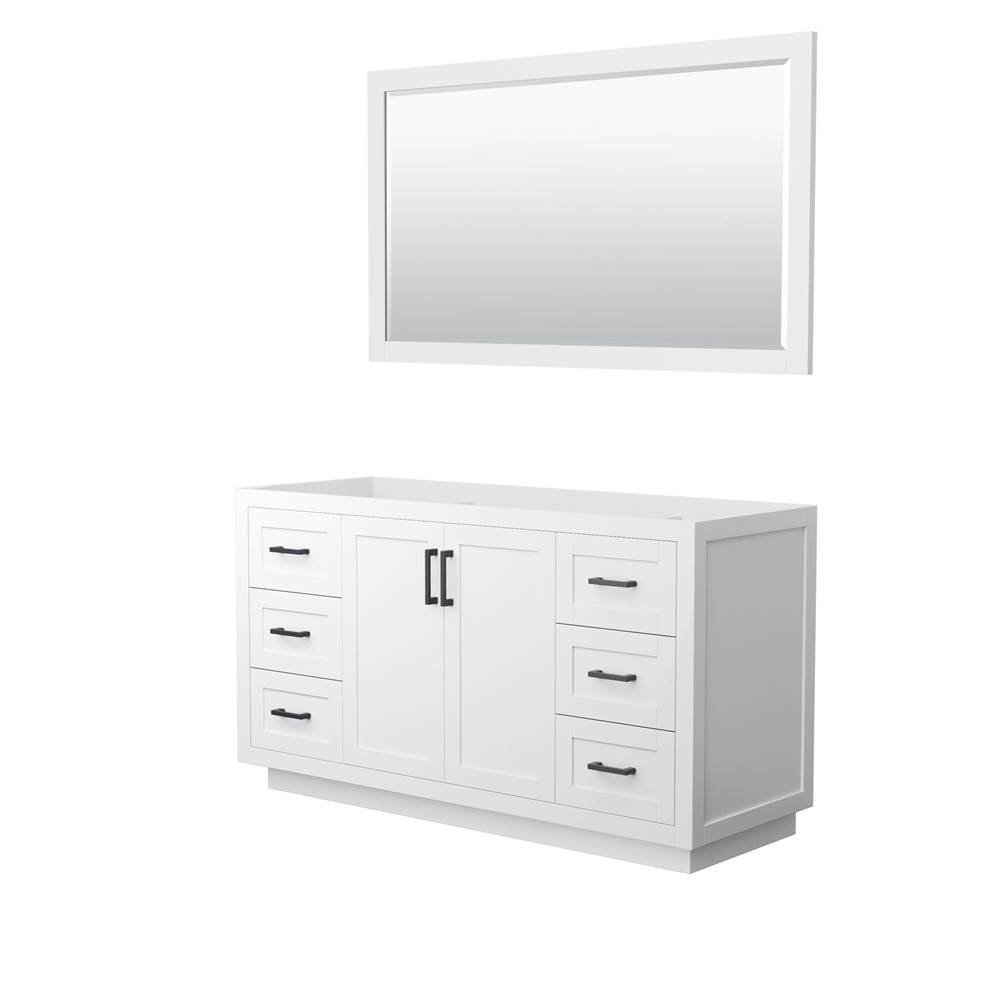 Wyndham Collection - Miranda 60 Inch Single Bathroom Vanity in White, No Countertop, No Sink, Matte Black Trim, 58 Inch Mirror