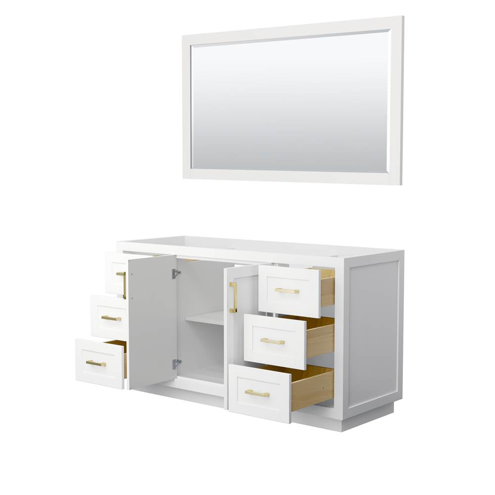 Miranda 60 Inch Single Bathroom Vanity in White, No Countertop, No Sink, Brushed Gold Trim, 58 Inch Mirror