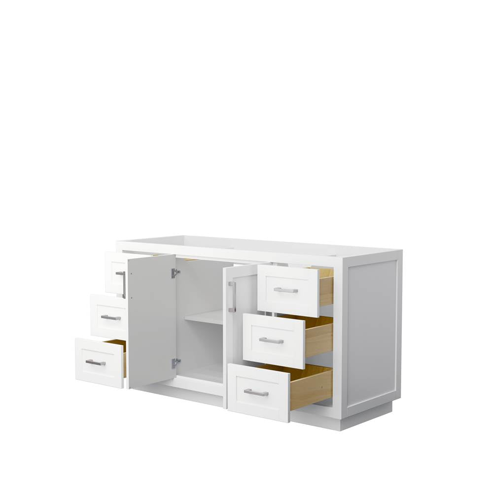 Miranda 60 Inch Single Bathroom Vanity in White, No Countertop, No Sink, Brushed Nickel Trim