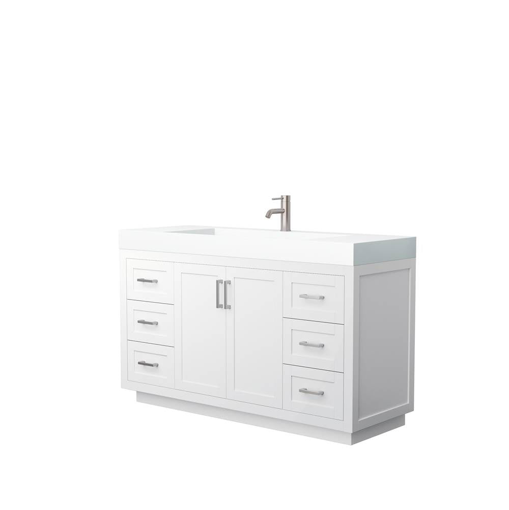 Wyndham Collection - Miranda 60 Inch Single Bathroom Vanity in White, 4 Inch Thick Matte White Solid Surface Countertop, Integrated Sink, Brushed Nickel Trim