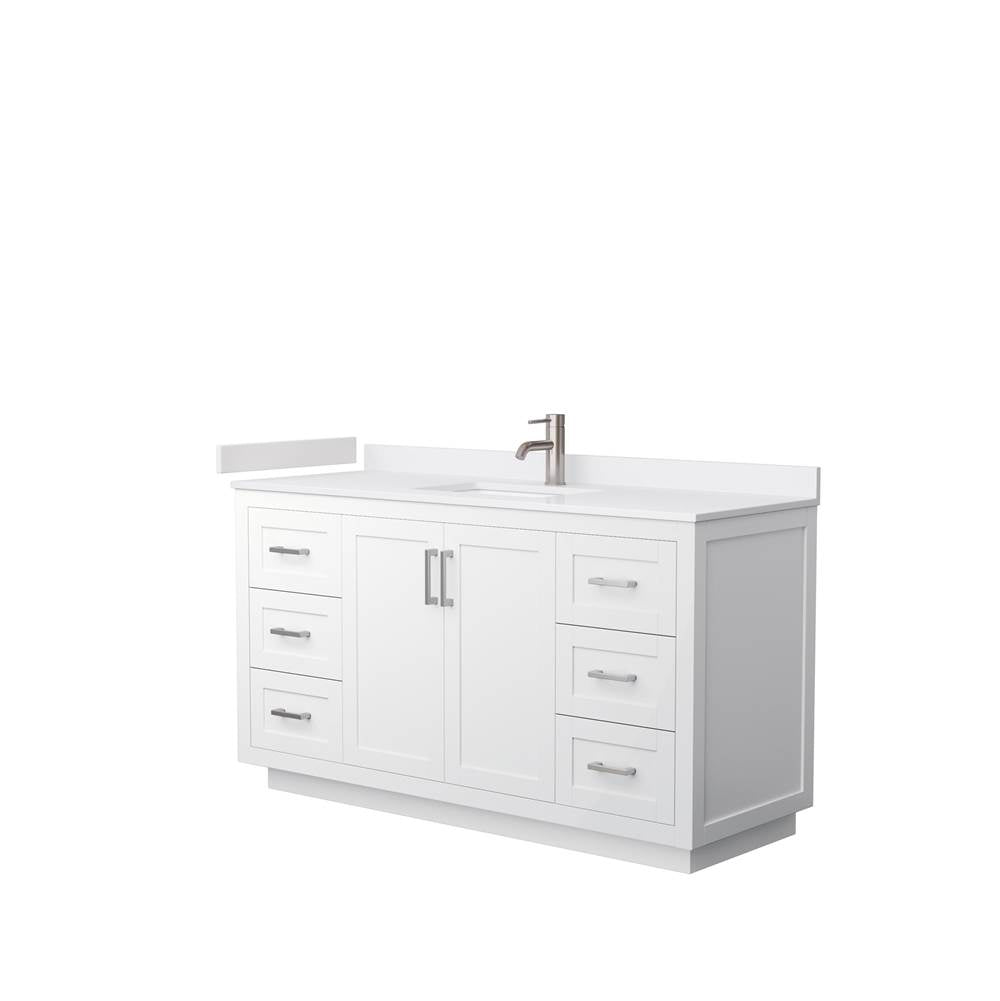 Wyndham Collection - Miranda 60 Inch Single Bathroom Vanity in White, White Cultured Marble Countertop, Undermount Square Sink, Brushed Nickel Trim